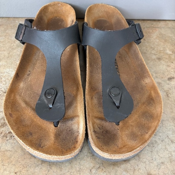Birkenstock Gizeh Black Leather Sandals Size 40/9 - Picture 1 of 11